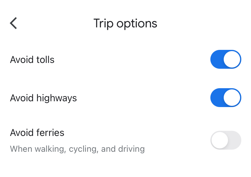 เลือกเส้นทางผ่าน Route options