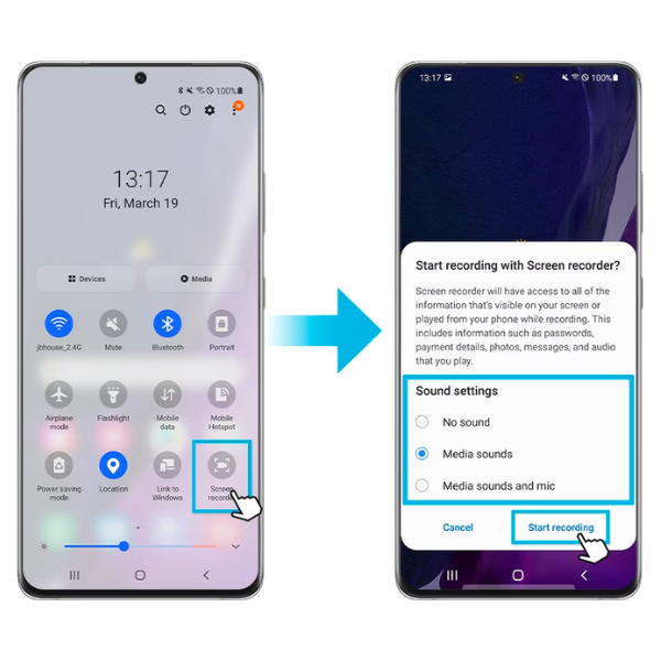 วิธีบันทึกภาพหน้าจอ Samsung ผ่าน Quick settings panel