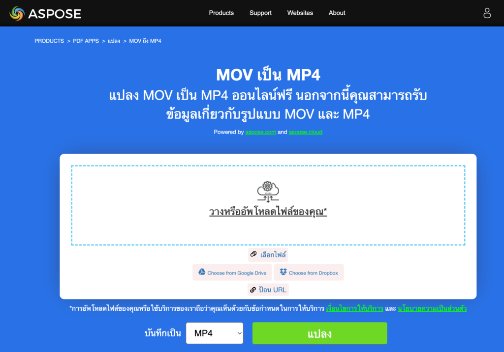 โปรแกรมแปลงไฟล์ MOV เป็น MP4 products.aspose