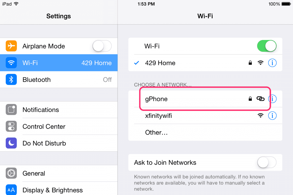 ตัวอย่างการค้นหา Wifi บน iPad