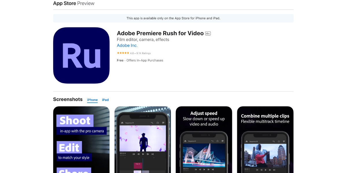แอปตัดต่อวิดีโอ Adobe Premiere Rush for Video