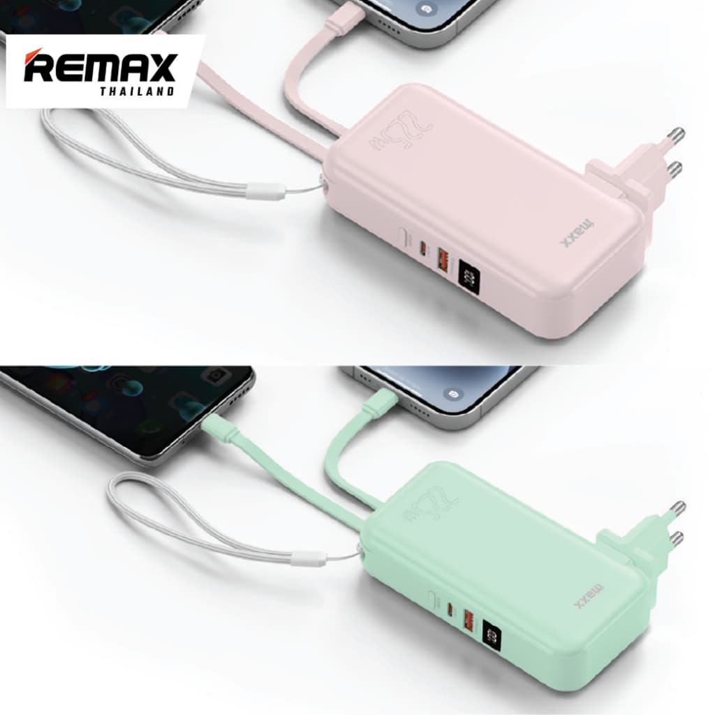 Maxx Powerbank รุ่น W1003 ความจุ 10,000 mAh - แบตสำรอง ชาร์จไว มีสายชาร์จและปลั๊กในตัว 2 พอร์ต