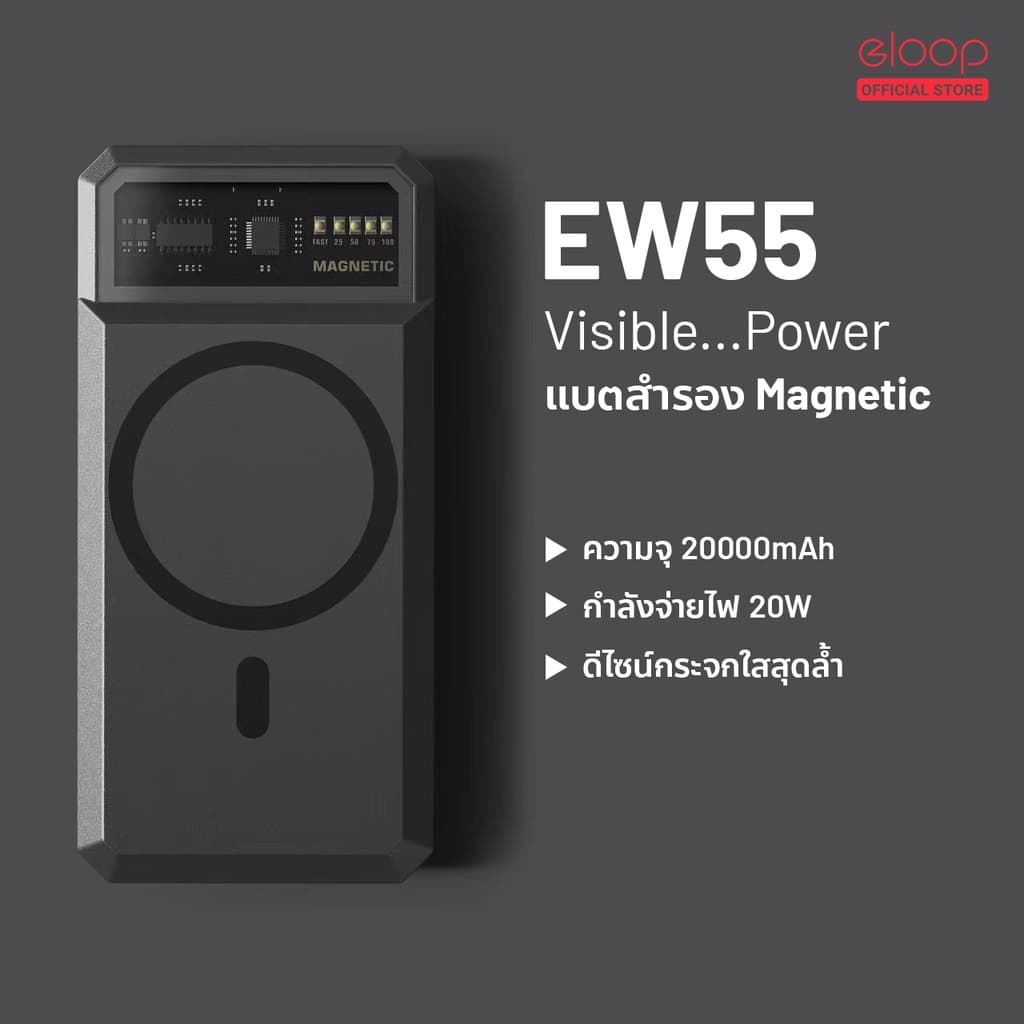 Orsen by Eloop EW55 แบตสำรองไร้สาย 20000mAh PD 20W Magnetic PowerBank พาวเวอร์แบงค์ Wireless
Powerbank magsafe
